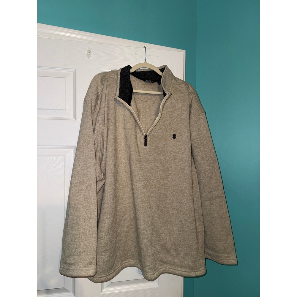IZOD Mens Quarter Zip Pullover Sweater Beige Marl Mock Neck 3XB Big & Tall